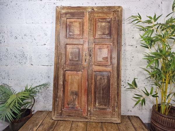 Large Antique Indian Colonial Solid Wooden Window Shutters Wall Garden Mirror