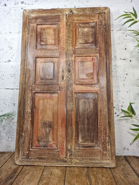 Large Antique Indian Colonial Solid Wooden Window Shutters Wall Garden Mirror