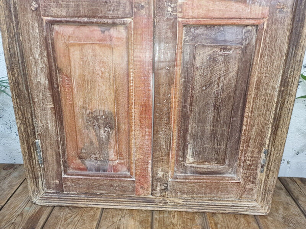 Large Antique Indian Colonial Solid Wooden Window Shutters Wall Garden Mirror