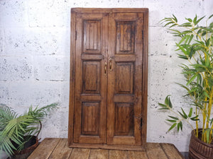 Large Antique Indian Colonial Solid Wooden Window Shutters Wall Garden Mirror
