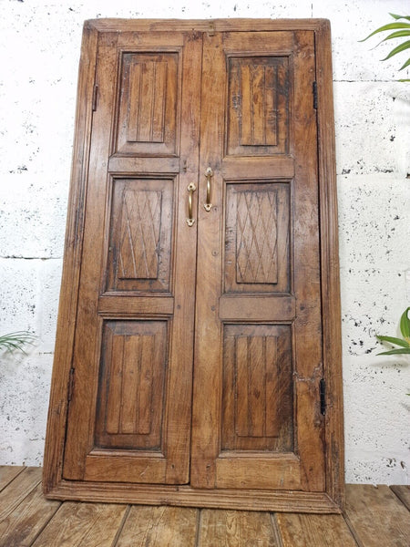 Large Antique Indian Colonial Solid Wooden Window Shutters Wall Garden Mirror