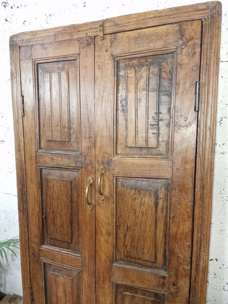 Large Antique Indian Colonial Solid Wooden Window Shutters Wall Garden Mirror