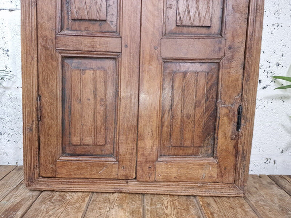 Large Antique Indian Colonial Solid Wooden Window Shutters Wall Garden Mirror