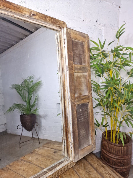 Large Antique Indian Colonial Solid Wooden Window Shutters Wall Garden Mirror