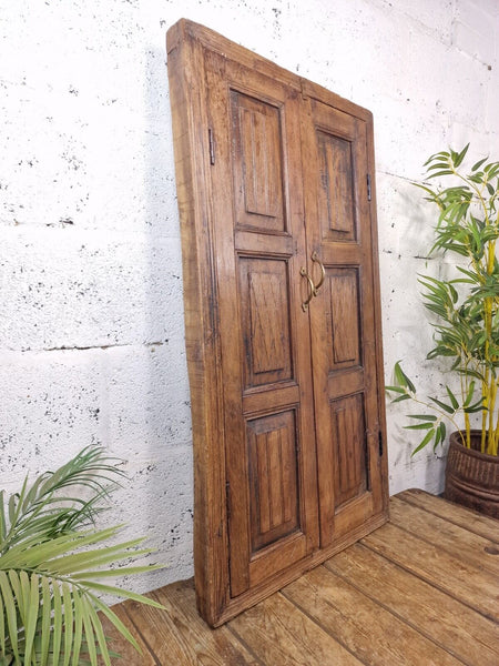 Large Antique Indian Colonial Solid Wooden Window Shutters Wall Garden Mirror