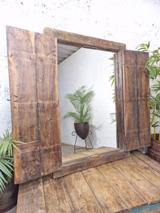 Large Antique Indian Colonial Solid Wooden Window Shutters Wall Garden Mirror