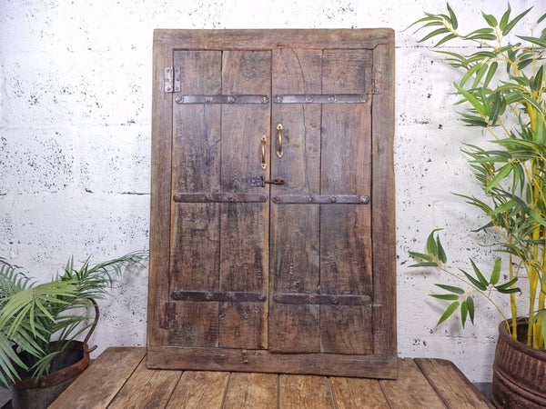 Large Antique Indian Colonial Solid Wooden Window Shutters Wall Garden Mirror