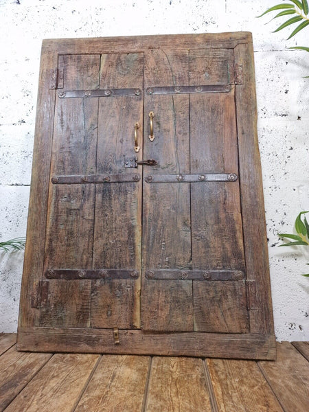 Large Antique Indian Colonial Solid Wooden Window Shutters Wall Garden Mirror