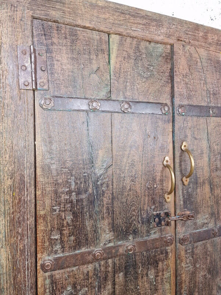 Large Antique Indian Colonial Solid Wooden Window Shutters Wall Garden Mirror