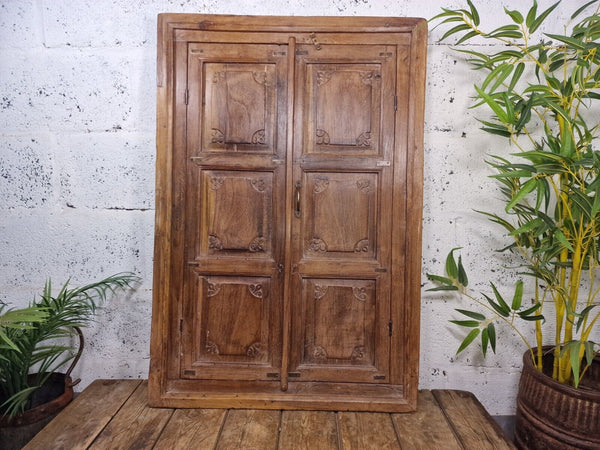 Large Antique Indian Colonial Solid Wooden Window Shutters Wall Garden Mirror
