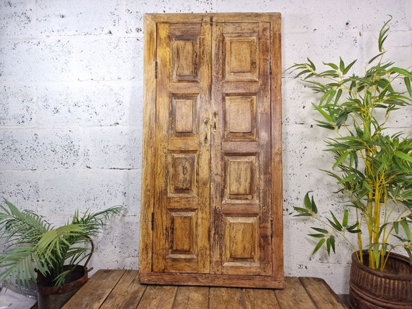 Large Antique Indian Colonial Solid Wooden Window Shutters Wall Garden Mirror