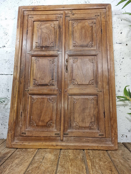 Large Antique Indian Colonial Solid Wooden Window Shutters Wall Garden Mirror
