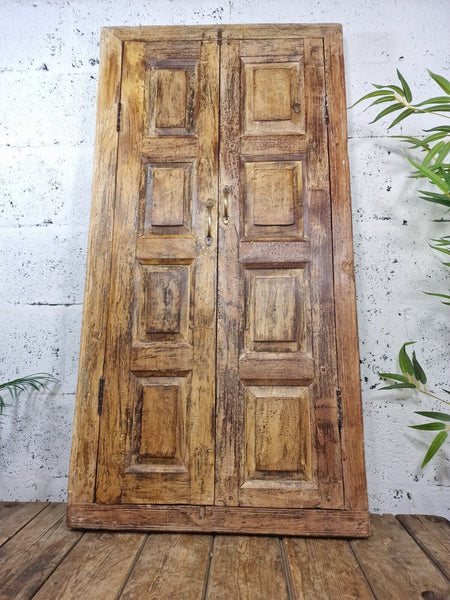 Large Antique Indian Colonial Solid Wooden Window Shutters Wall Garden Mirror