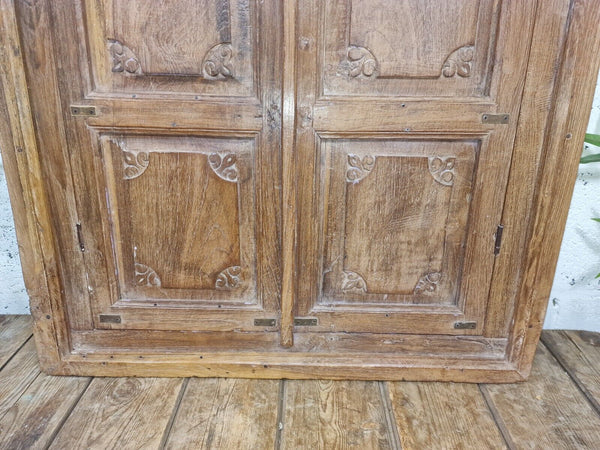 Large Antique Indian Colonial Solid Wooden Window Shutters Wall Garden Mirror
