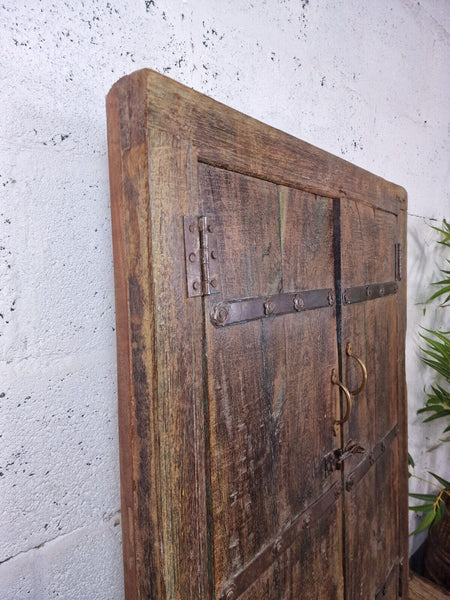 Large Antique Indian Colonial Solid Wooden Window Shutters Wall Garden Mirror