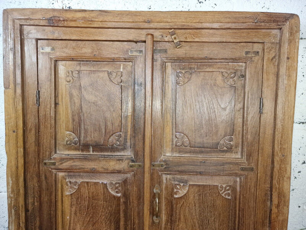 Large Antique Indian Colonial Solid Wooden Window Shutters Wall Garden Mirror