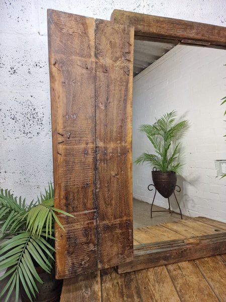 Large Antique Indian Colonial Solid Wooden Window Shutters Wall Garden Mirror