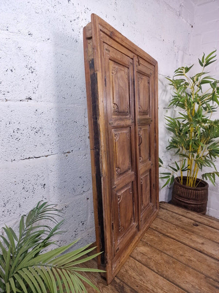 Large Antique Indian Colonial Solid Wooden Window Shutters Wall Garden Mirror