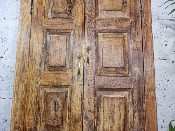 Large Antique Indian Colonial Solid Wooden Window Shutters Wall Garden Mirror