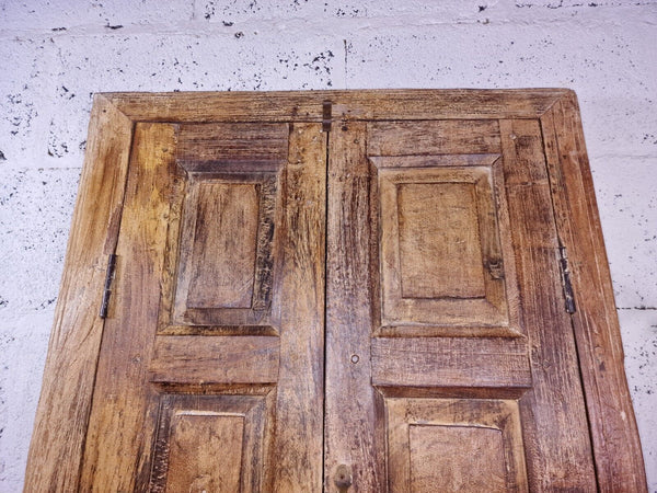 Large Antique Indian Colonial Solid Wooden Window Shutters Wall Garden Mirror