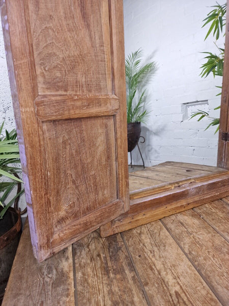 Large Antique Indian Colonial Solid Wooden Window Shutters Wall Garden Mirror
