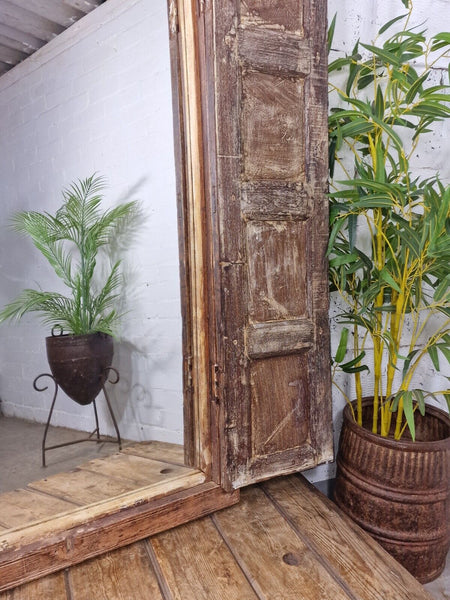Large Antique Indian Colonial Solid Wooden Window Shutters Wall Garden Mirror