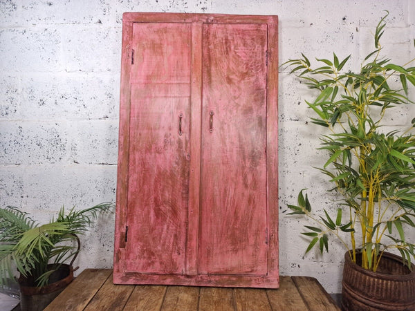 Large Reclaimed Vintage Indian Wooden Wall Window Frame Mirror Home Garden Decor
