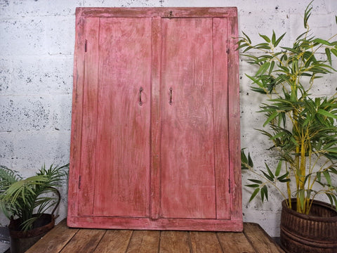 Large Reclaimed Vintage Indian Wooden Wall Window Frame Mirror Home Garden Decor