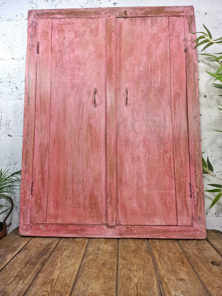 Large Reclaimed Vintage Indian Wooden Wall Window Frame Mirror Home Garden Decor