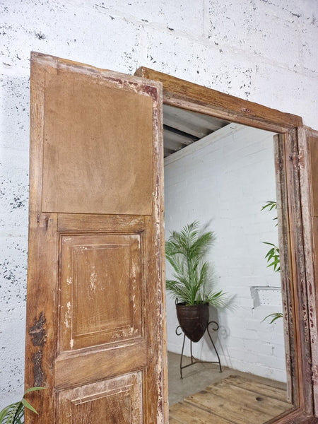 Large Antique Indian Colonial Solid Wooden Window Shutters Wall Garden Mirror