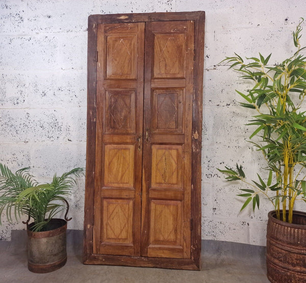 Large Antique Indian Colonial Solid Wooden Window Shutters Wall Garden Mirror