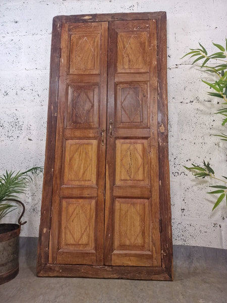 Large Antique Indian Colonial Solid Wooden Window Shutters Wall Garden Mirror