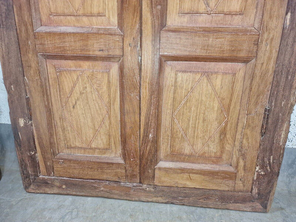 Large Antique Indian Colonial Solid Wooden Window Shutters Wall Garden Mirror
