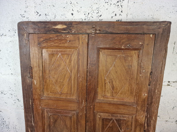 Large Antique Indian Colonial Solid Wooden Window Shutters Wall Garden Mirror