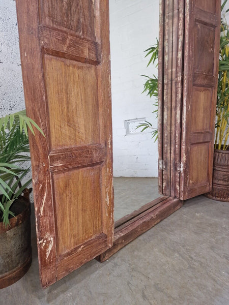 Large Antique Indian Colonial Solid Wooden Window Shutters Wall Garden Mirror