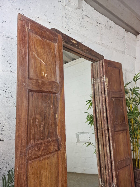 Large Antique Indian Colonial Solid Wooden Window Shutters Wall Garden Mirror
