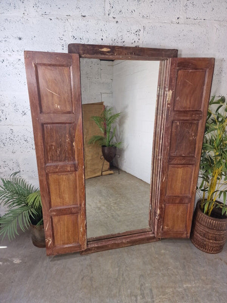 Large Antique Indian Colonial Solid Wooden Window Shutters Wall Garden Mirror