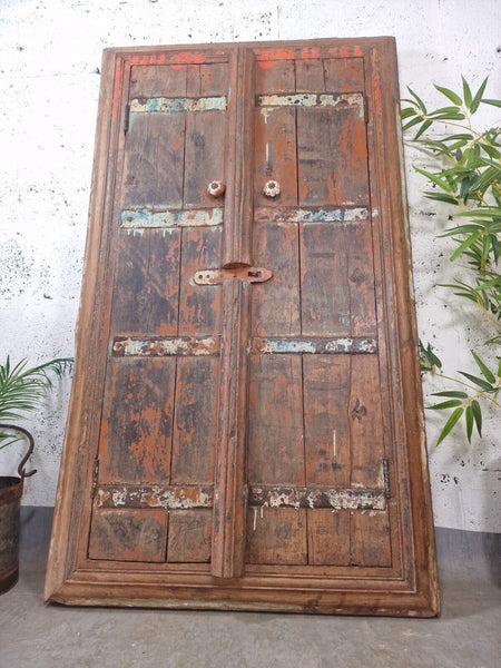 Large Antique Indian Colonial Solid Wooden Window Shutters Wall Garden Mirror