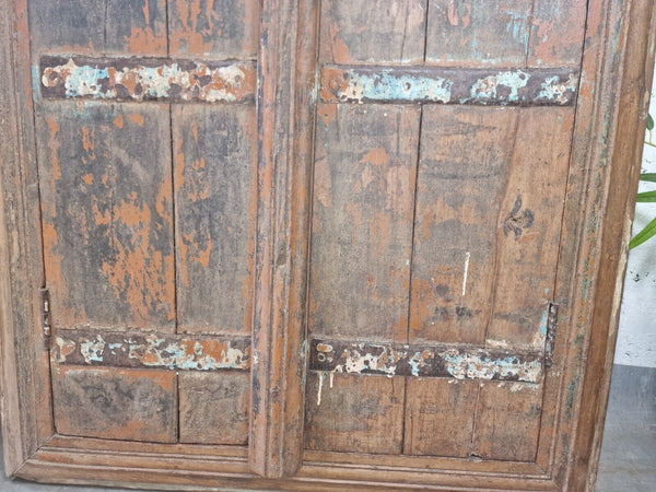 Large Antique Indian Colonial Solid Wooden Window Shutters Wall Garden Mirror