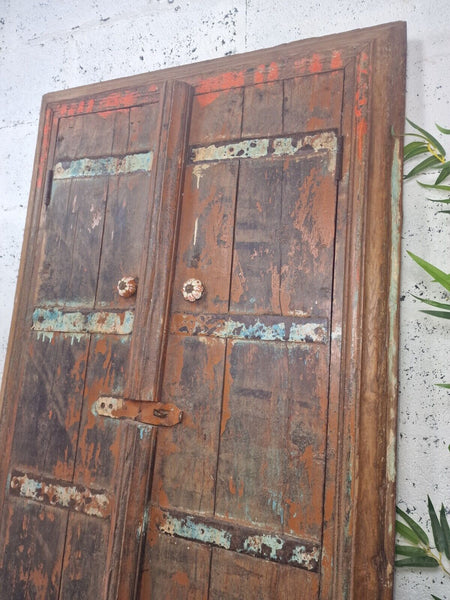 Large Antique Indian Colonial Solid Wooden Window Shutters Wall Garden Mirror