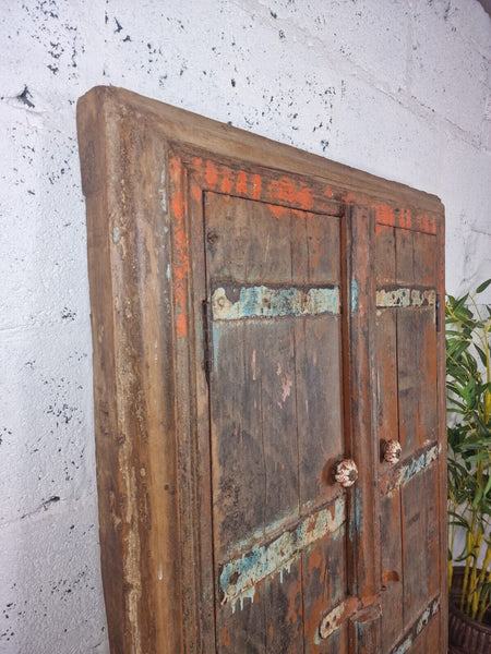 Large Antique Indian Colonial Solid Wooden Window Shutters Wall Garden Mirror