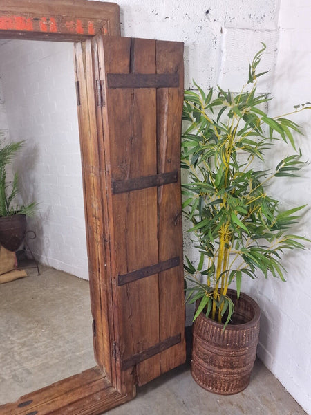 Large Antique Indian Colonial Solid Wooden Window Shutters Wall Garden Mirror
