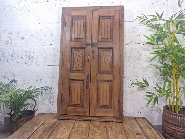Large Antique Indian Colonial Solid Wooden Window Shutters Wall Garden Mirror