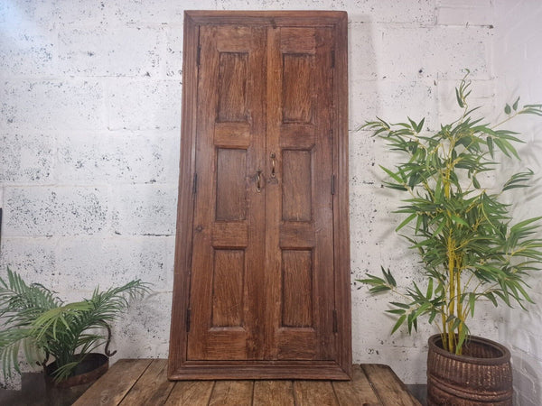 Large Antique Indian Colonial Solid Wooden Window Shutters Wall Garden Mirror