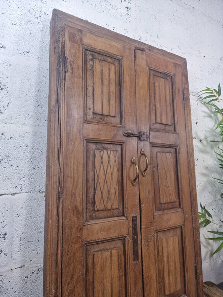 Large Antique Indian Colonial Solid Wooden Window Shutters Wall Garden Mirror