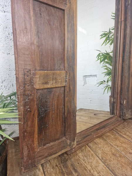 Large Antique Indian Colonial Solid Wooden Window Shutters Wall Garden Mirror