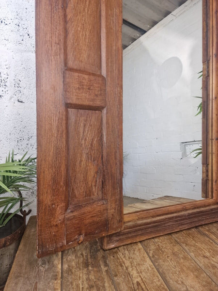 Large Antique Indian Colonial Solid Wooden Window Shutters Wall Garden Mirror