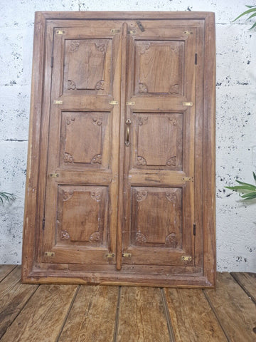 Large Antique Indian Colonial Solid Wooden Window Shutters Wall Garden Mirror