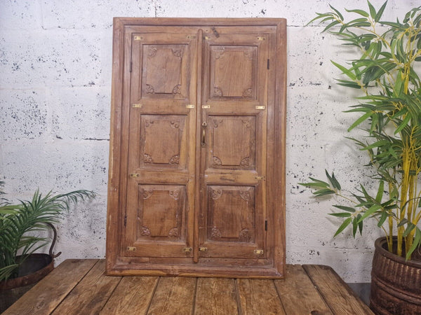 Large Antique Indian Colonial Solid Wooden Window Shutters Wall Garden Mirror