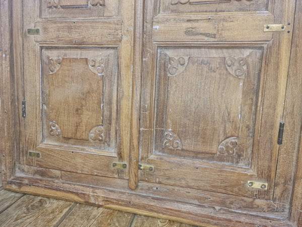 Large Antique Indian Colonial Solid Wooden Window Shutters Wall Garden Mirror